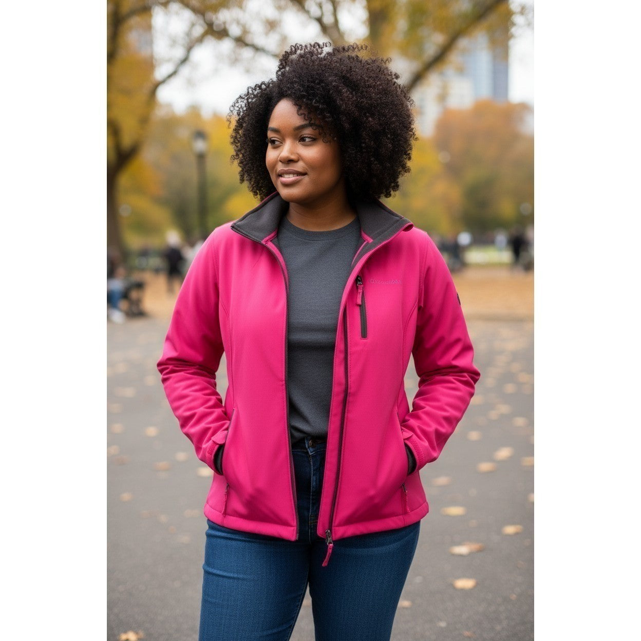 Free Country Women's Pink Softshell Jacket Full Zip Pockets Size Medium