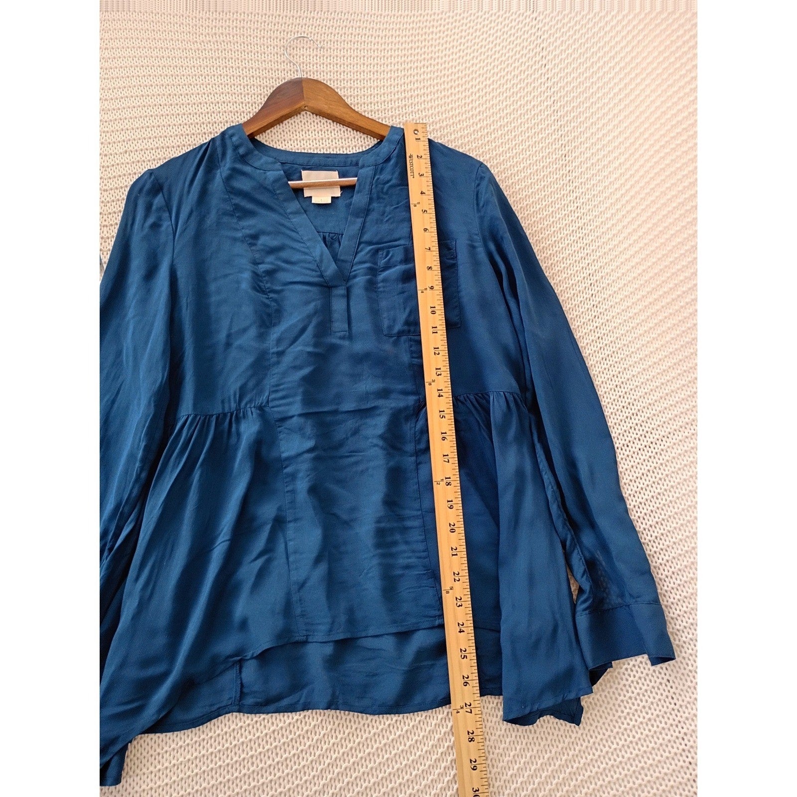 Maeve Anthropologie Teal Blue Peplum Blouse Split Neck Rayon Top Fits S Boho $88
