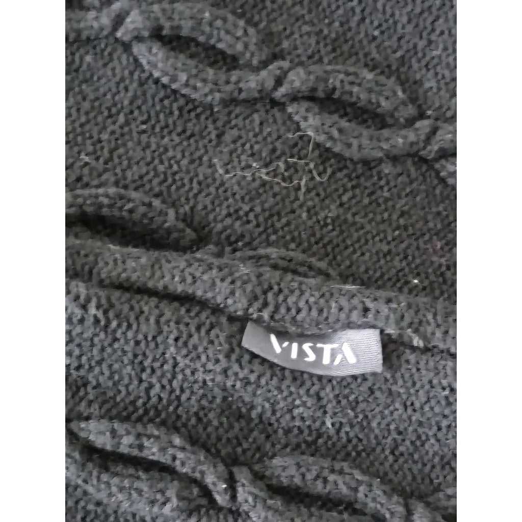 VISTA-Wool Blnd Black Cable Knit Btn Front V Neck Cardigan Sweater Alice Turtle