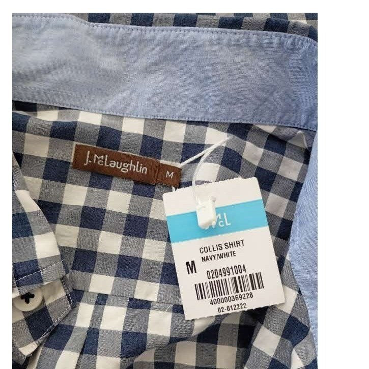 J.McLaughlin NWT Collis Shirt Navy White Gingham Check Button Down Casual Mens M