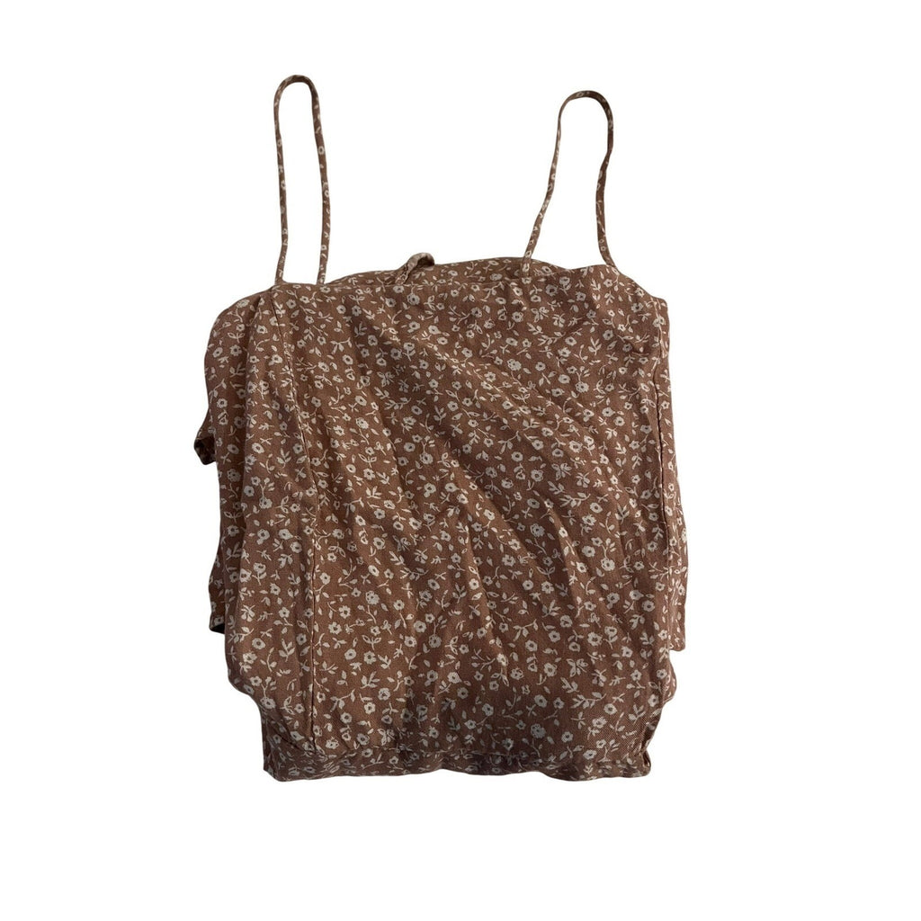 Attard State Brown Floral Smocked Mini Dress Spaghetti Straps Made in USA XS