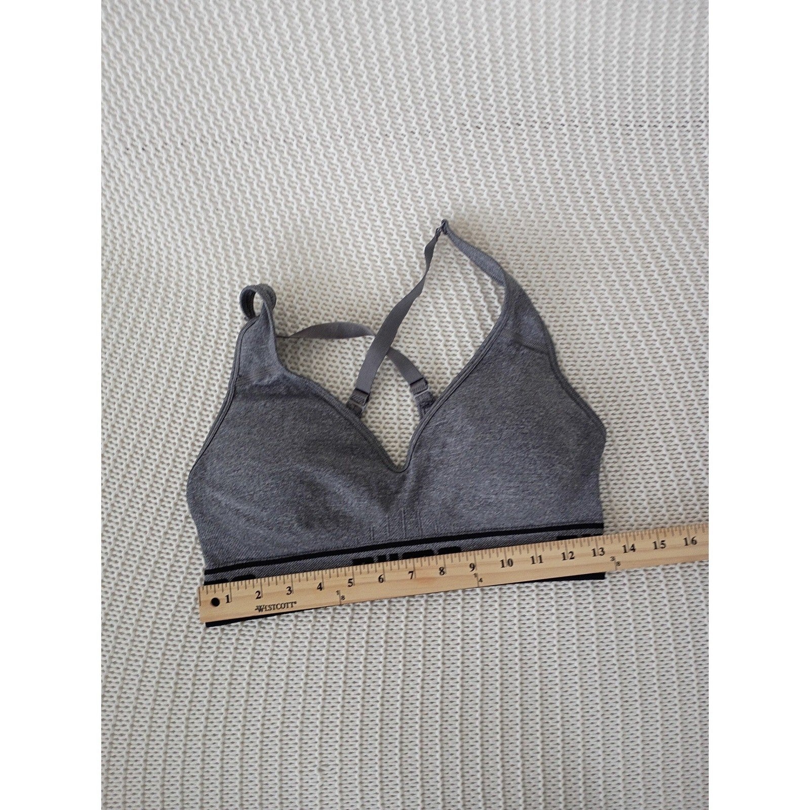 Puma Heather Grey Seamless Cross Back Sports Bra Logo Band Adjustable Small S