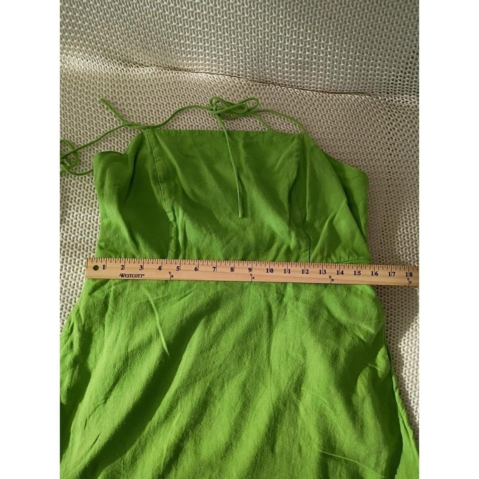 Old Navy Green Smocked Linen Blend Square Neck Tie Shoulder Mini Dress Women L