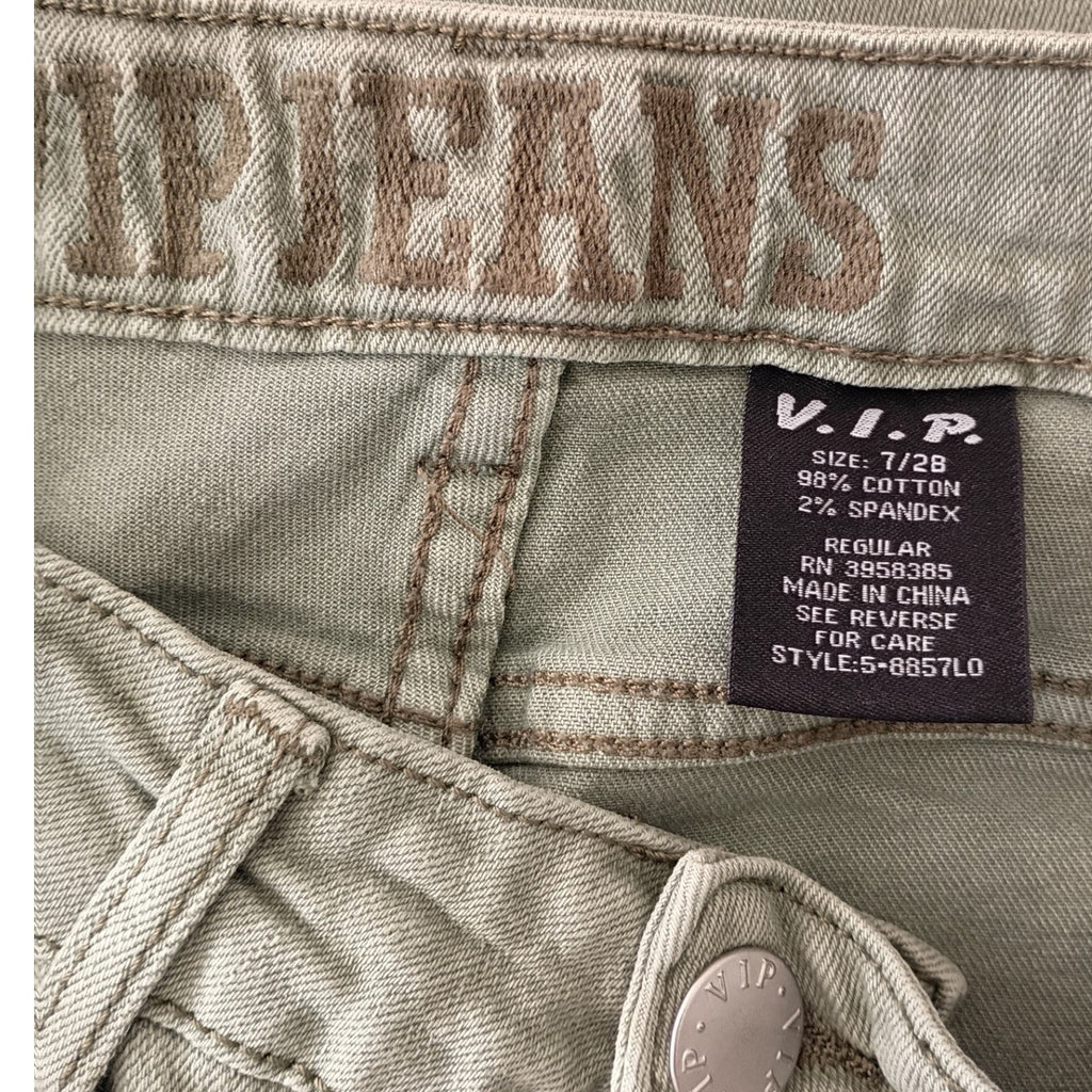 VIP JEANS Olive Green Cropped Distressed Ripped Skinny Jeans 28x25 Edgy