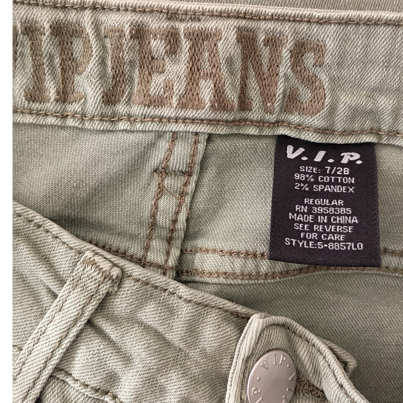 VIP JEANS Olive Green Cropped Distressed Ripped Skinny Jeans 28x25 Edgy