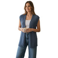 NWT Zenana Boho Blue Open Knit Crochet Sleeveless V-Neck Vest M Festive