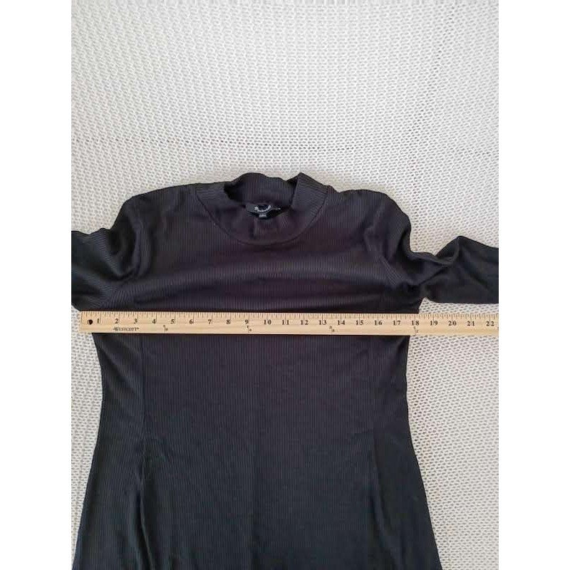 Madewell Black Ribbed Mock Neck Long Sleeve A-Line Mini Dress Minimalist M