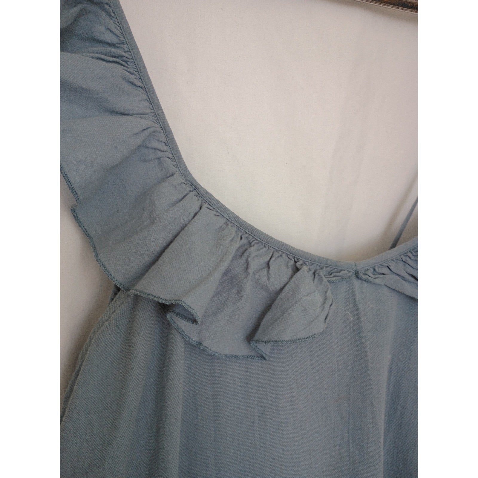 98% Cotton L/XL Maxi Dress ZEXXXY Blue Ruffle Strap Square Neck Slveless Coastal