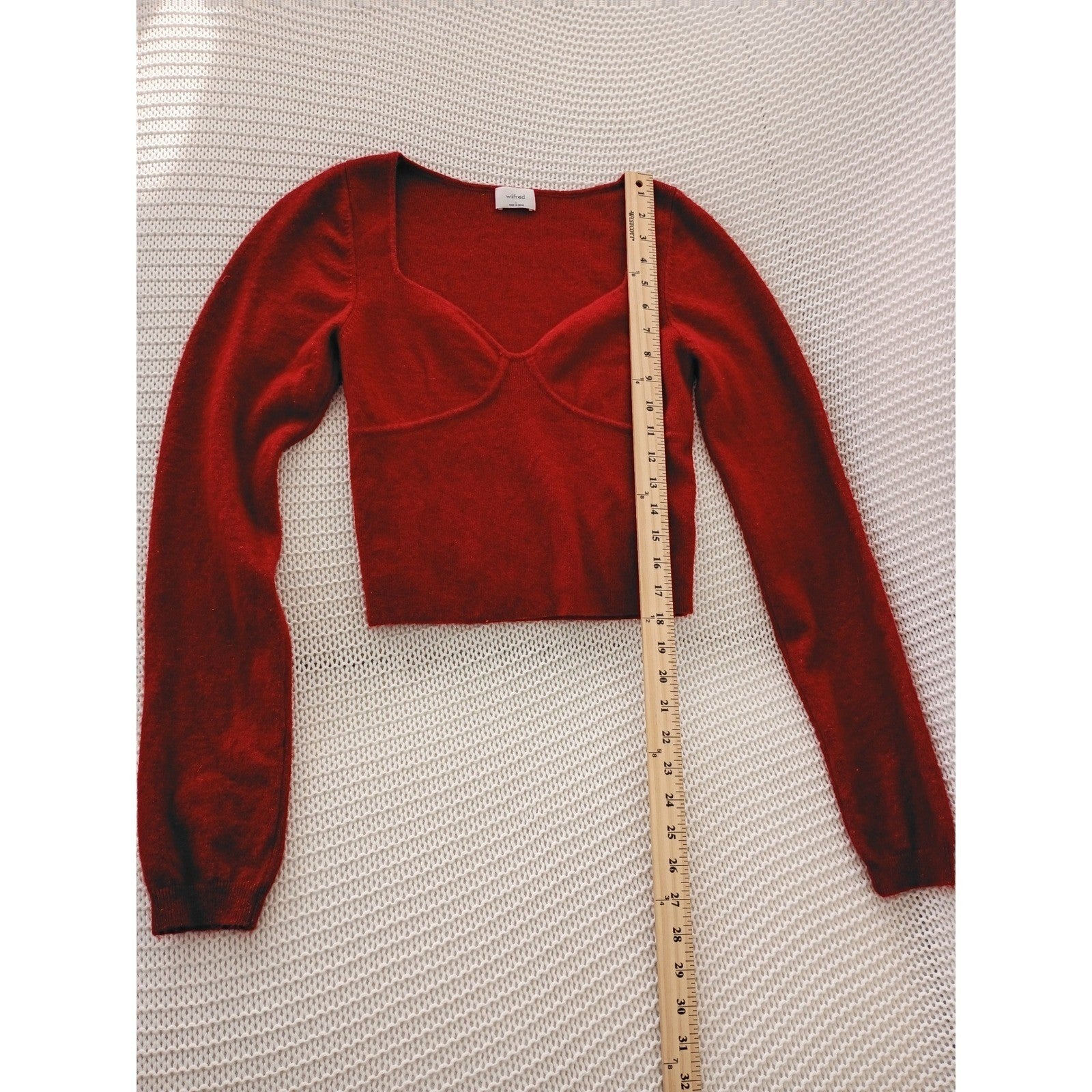 Wilfred Aritzia Red Wool Cashmere Sweetheart Bustier Sweater Fits S XS Balletcor