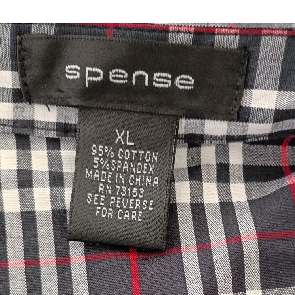 SPENSE Classic Black White Checkered Red Button Front Shirt Blouse L Casual Chic
