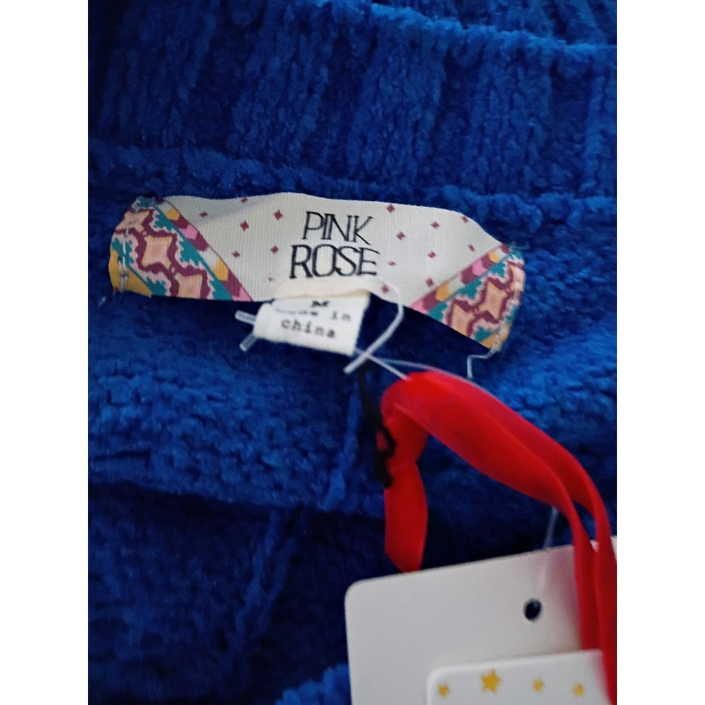 Pink Rose NWT Vibrant Stylish Cropped Knit Sweater Blue Cable Texture M