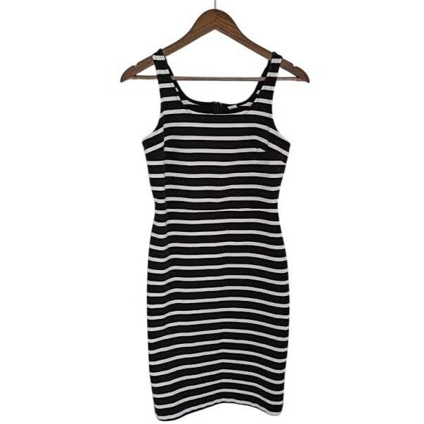 Nautical Stripe Cotton Tank Dress Black White Ribbed Coastal French Girl S NOS