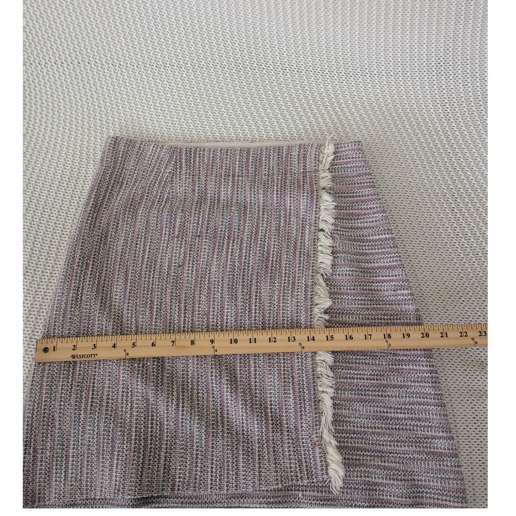 Maeve Anthropologie Cotton Tweed Fringe Trim A-Line Mini Skirt Multi Color Sz 10
