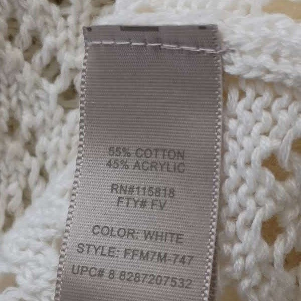 Metro 7  100% Cotton M/L White Crochet Knit Peplum V-Neck Top Short Sleeve