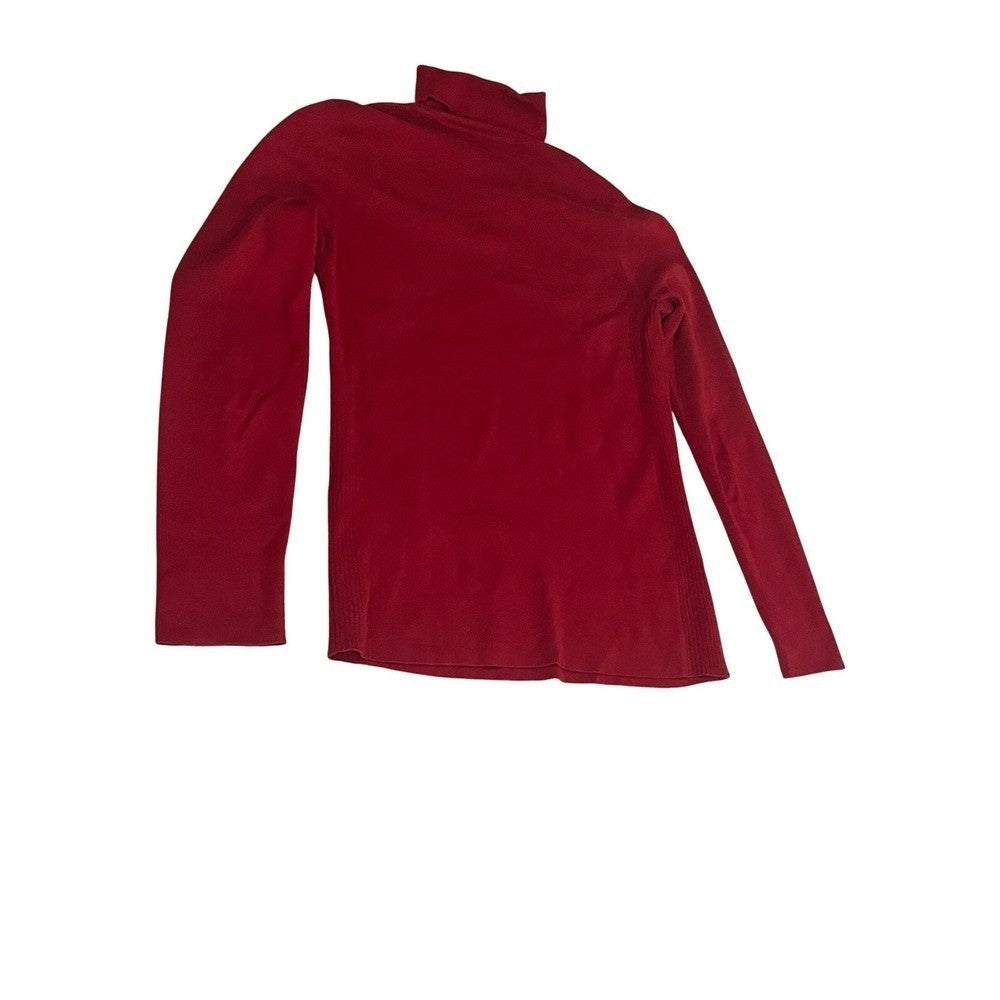 Chico's Red Ribbed Turtleneck Long Sleeve Sweater Mock Neck Fits S