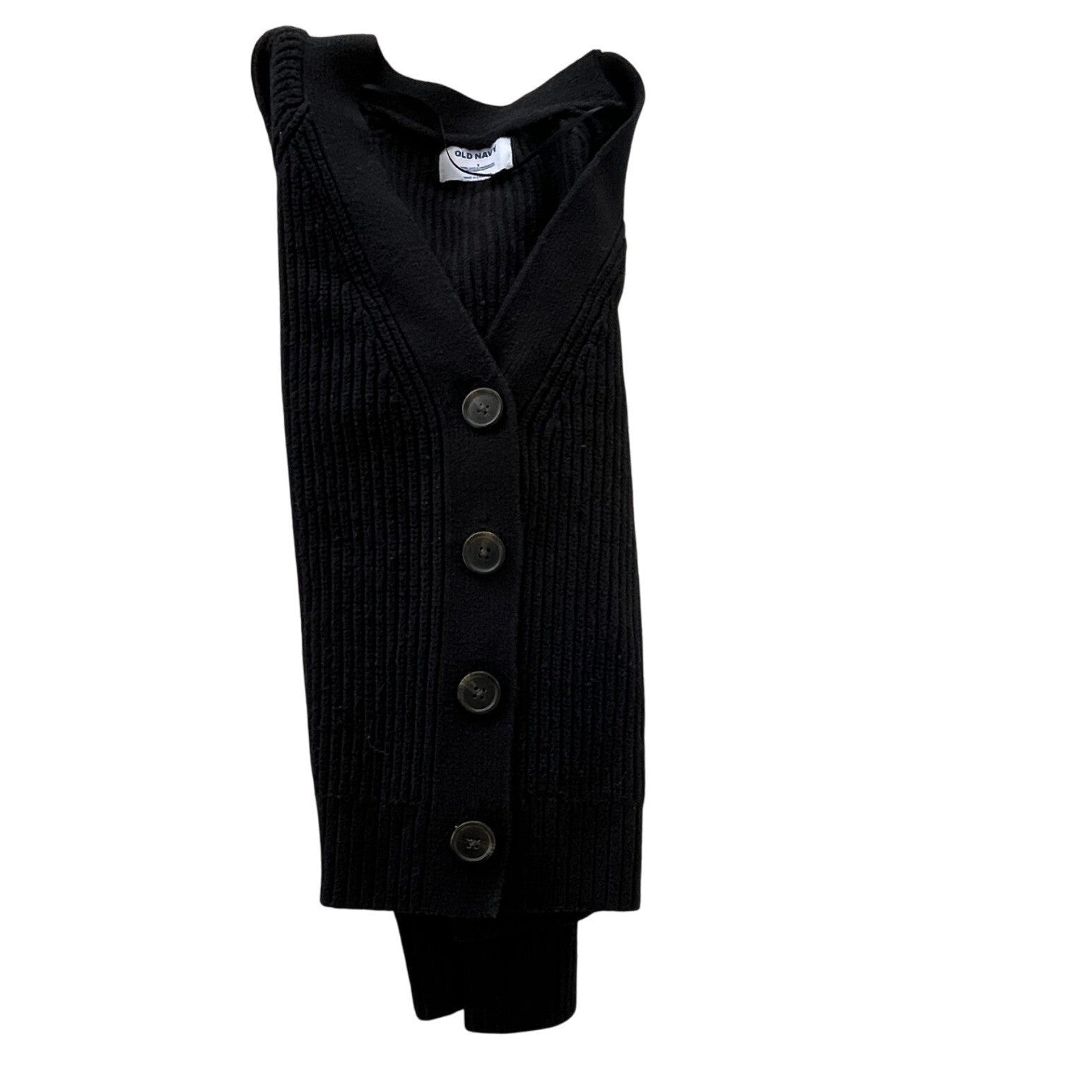 Old Navy Black Button Front Ribbed Cardigan S Cotton Wool Blend Minimalist