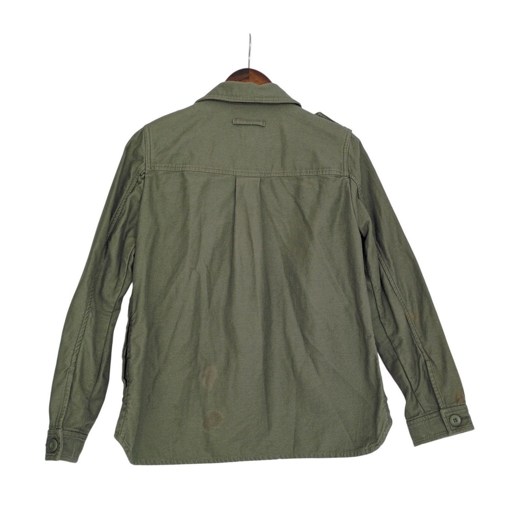 GAP Olive Green Utility Jacket Embellished Pocket Button Down Size M 100% Cotton