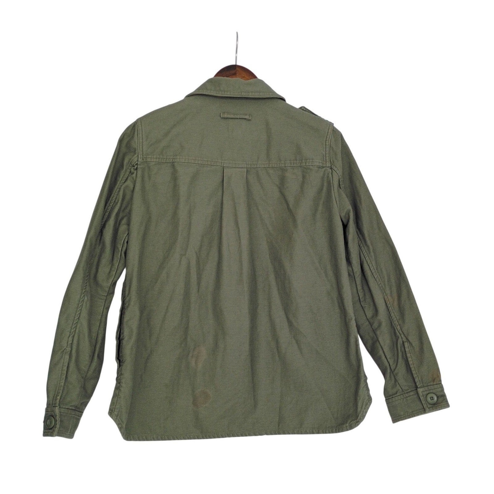 GAP Olive Green Utility Jacket Embellished Pocket Button Down Size M 100% Cotton