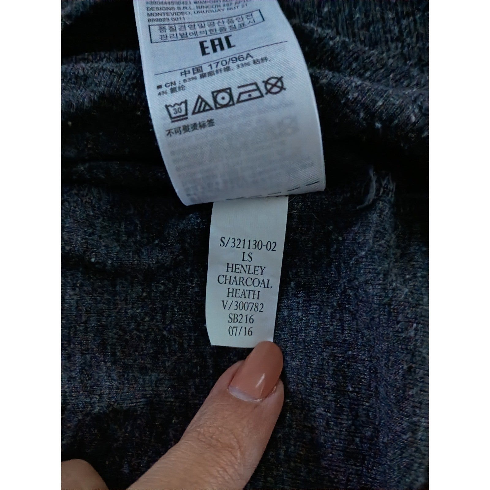 GapBody Charcoal Heather Henley V Neck Long Sleeve Top M Minimalist Loungewear
