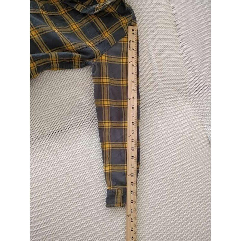 Cat & Jack Plaid Flannel Shirt Yellow Cotton Button Down Boys L 12/ XS Women Fit