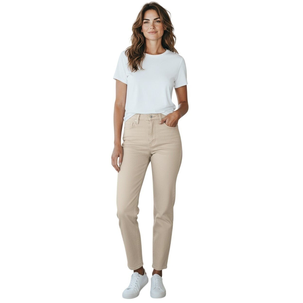 ZARA High Waisted Cream Beige Straight Leg Denim Jeans Women US 4 EUR 36