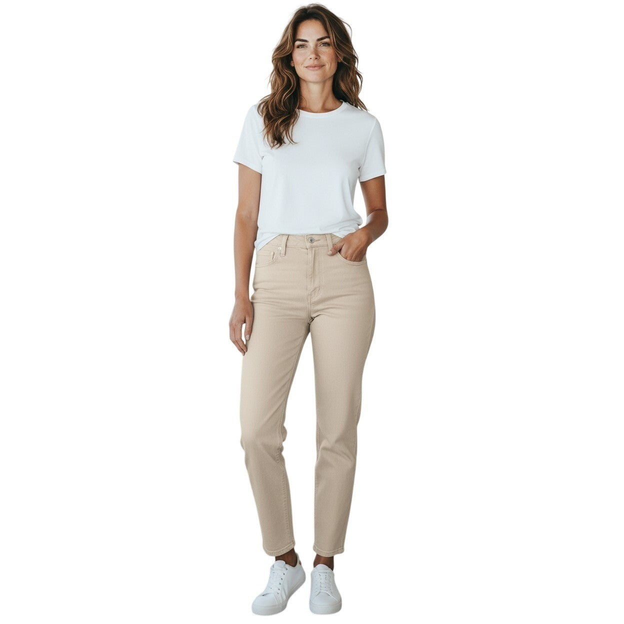 ZARA High Waisted Cream Beige Straight Leg Denim Jeans Women US 4 EUR 36