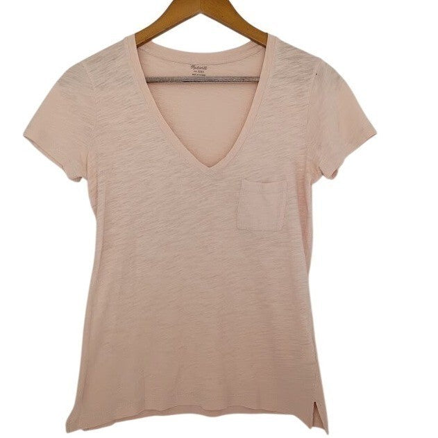 Madewell Blush Pink V Neck Pocket Tee 100% Cotton Minimalist  Basic Fits Small