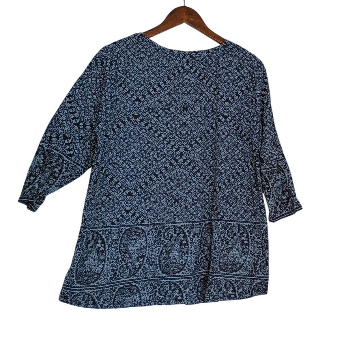 Lucky Brand Blue Paisley Medallion Cotton Modal Long Sleeve Top Boho 1X Plus