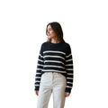 H&M Striped Coastal Cotton Blend Sweater Navy White Crew Neck Fits S/M Ribbed