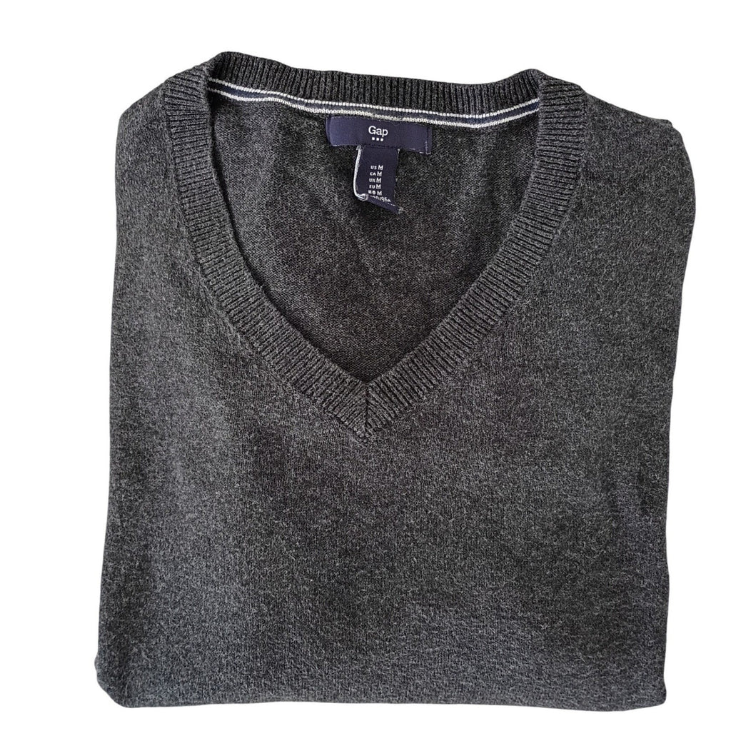 Gap Men's V-Neck Sweater Dark Gray Heathered Size Medium Casual Classic Style