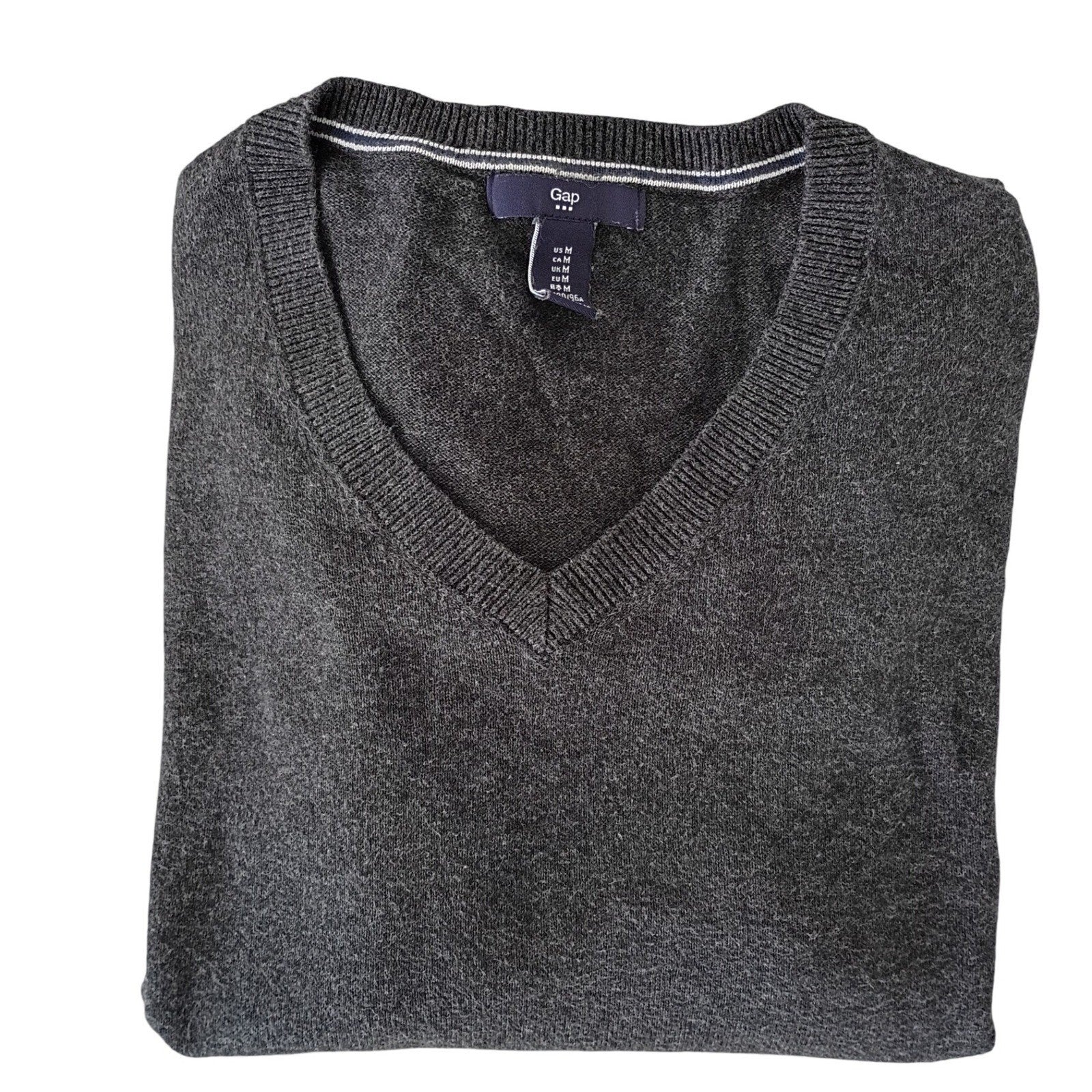 Gap Men's V-Neck Sweater Dark Gray Heathered Size Medium Casual Classic Style