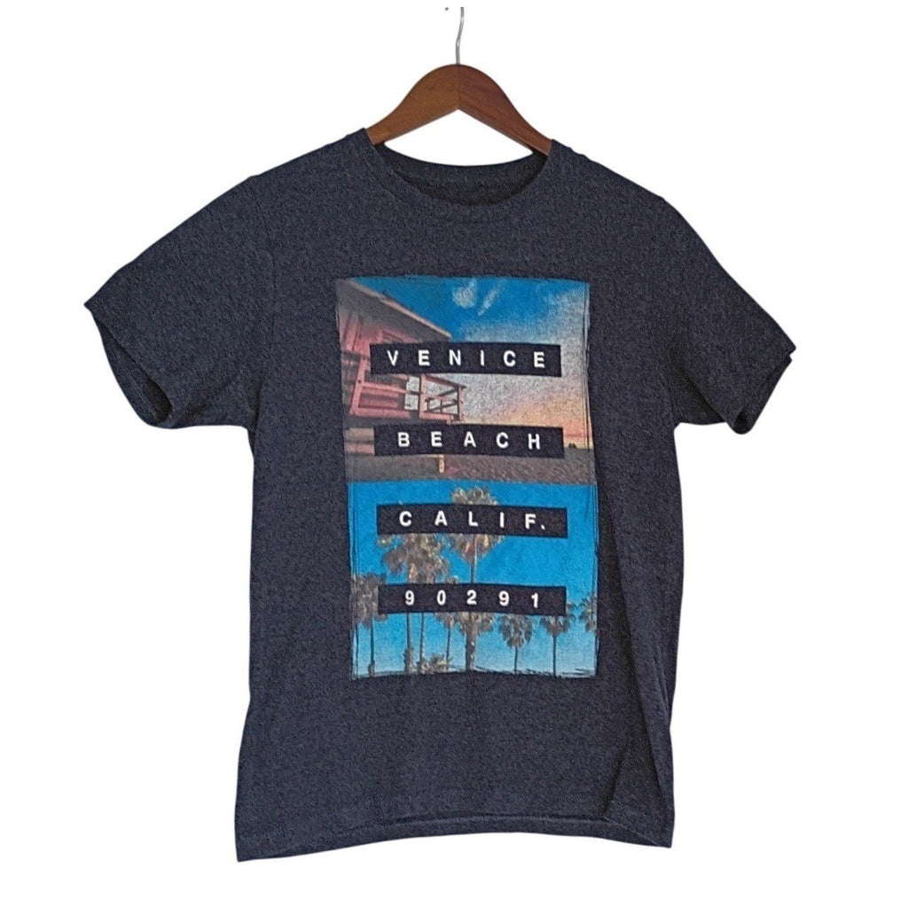 Venice Beach Graphic Tee Blue Cotton Men's M Retro Surf Beach California SURF