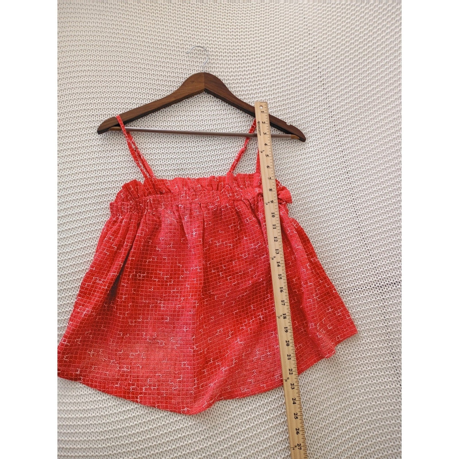 Maeve Anthropologie Red White Grid Print Ruffle Camisole Top Fits S Coastal