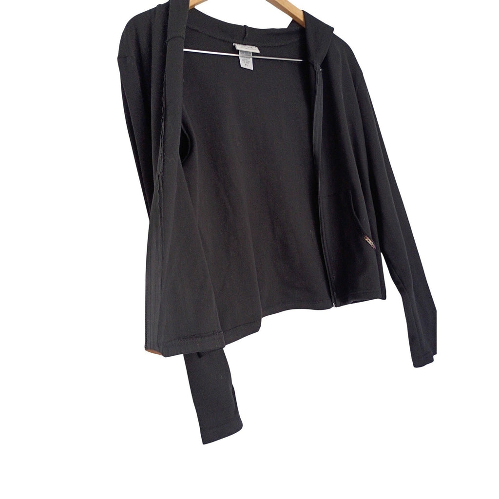 C.W. SPORT Black Cotton Zip-Up Hoodie Sequin Pocket Detail Large Casual