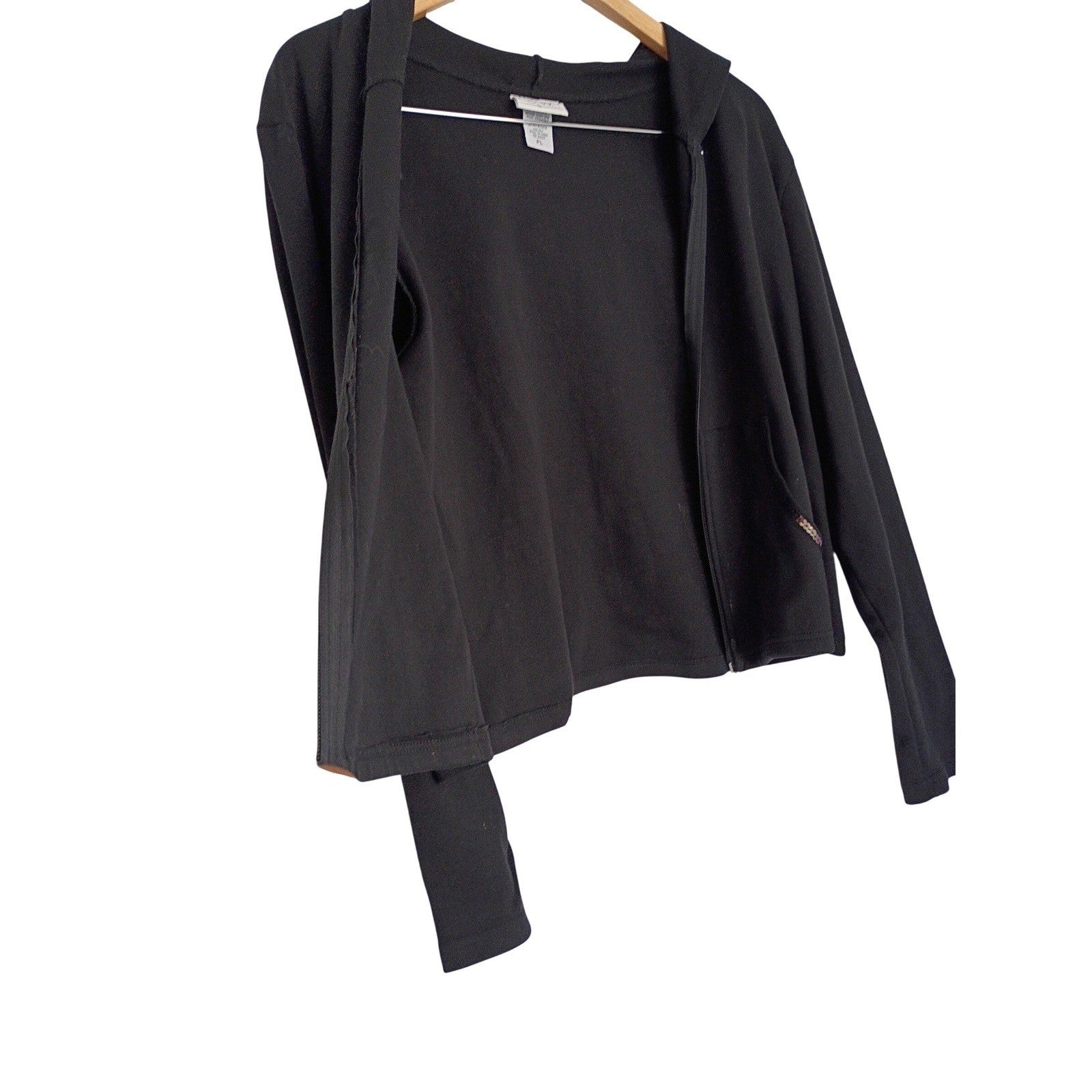 C.W. SPORT Black Cotton Zip-Up Hoodie Sequin Pocket Detail Large Casual