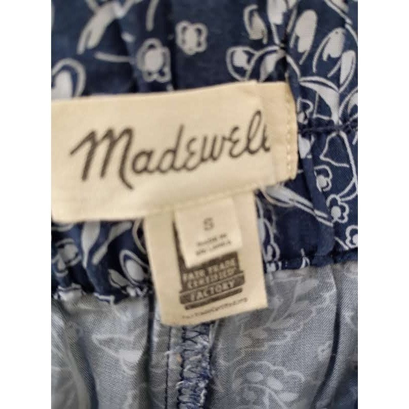 Madewell Blue White Paisley Floral Elastic Waist Viscose Pull On Pants S/M