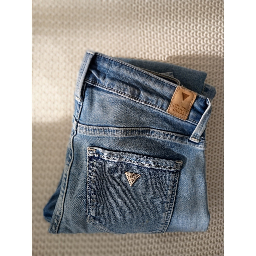Guess Power Stretch Skinny Jeans Blue Distressed Ripped Light Wash 26x28