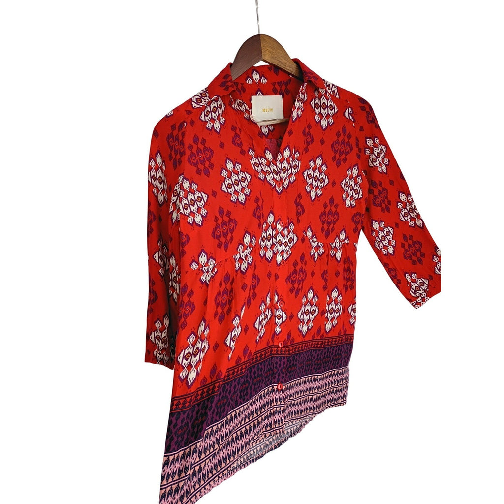 Maeve Anthropologie Boto Red Ikat Geometric Print Tunic Top Fits S Peasant $118