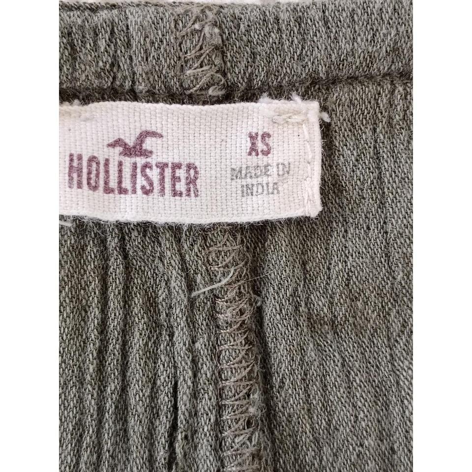 Hollister Olive Cotton Gauze Lace Up Boho Blouse Crochet Trim Long Sleeve S