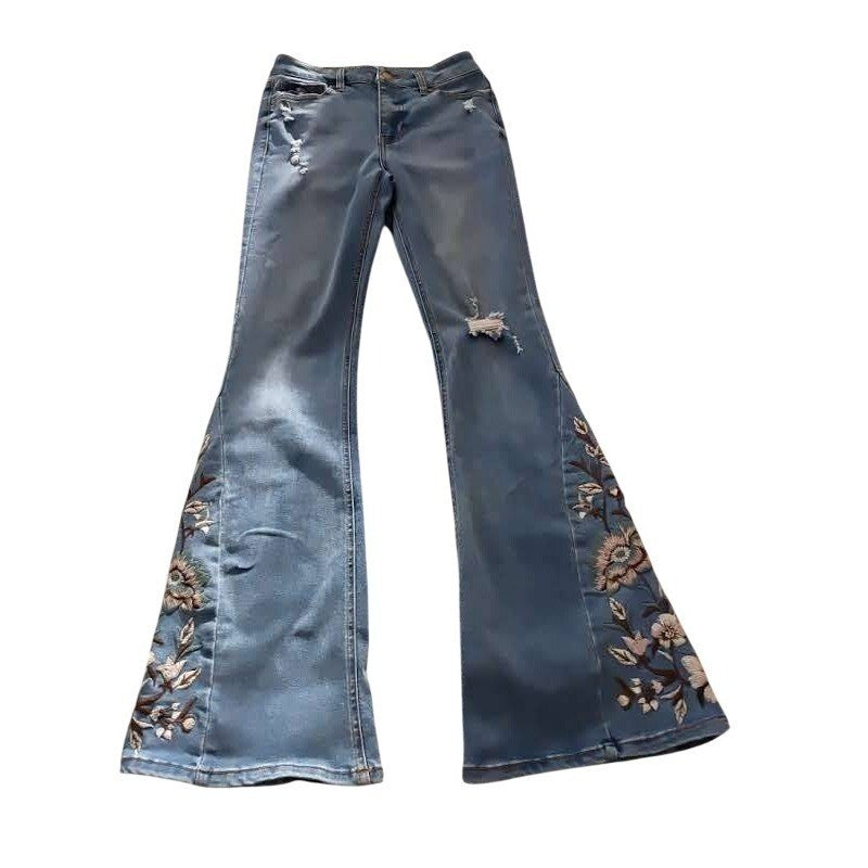 Celebrity Pink Generation Floral Embroidered Flare Jeans Light Wash Womens W 26