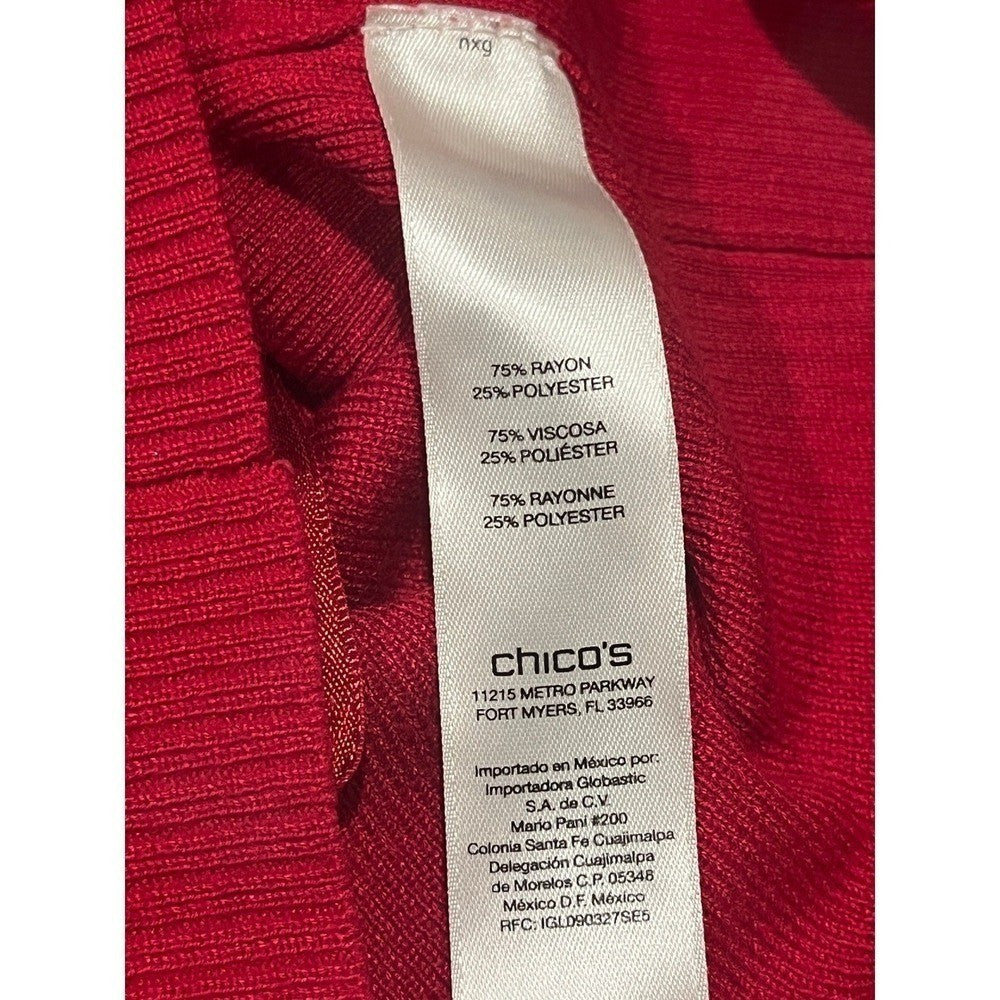 Chico's Red Ribbed Turtleneck Long Sleeve Sweater Mock Neck Fits S