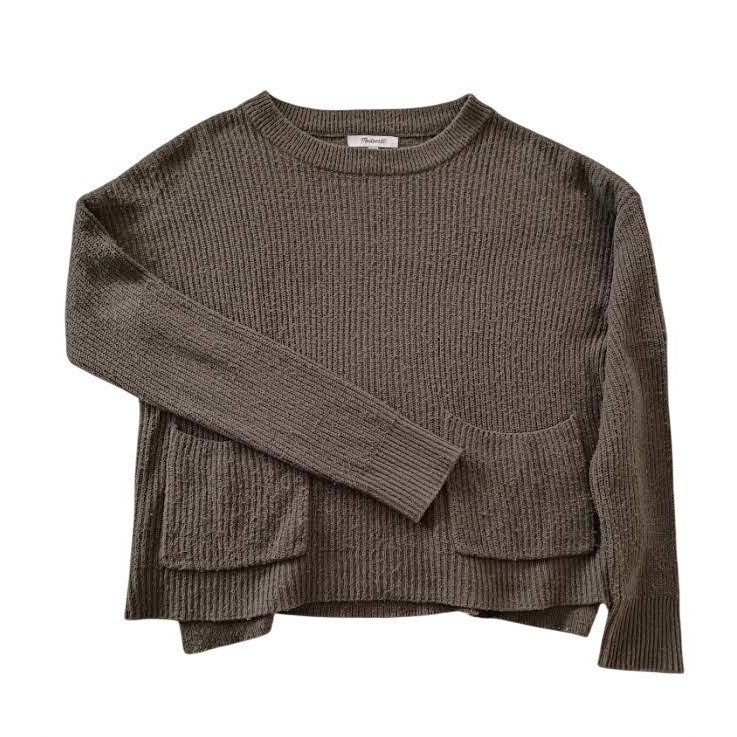 MADEWELL Olive Green Ribbed Crewneck Pocket Sweater S Cotton Blend Boho