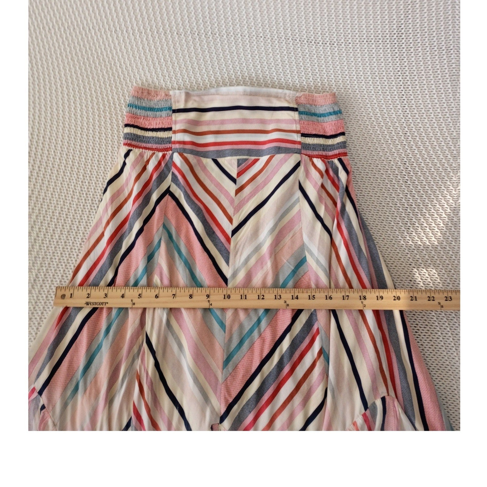 Umgee USA NWOT Pink Blue Striped High-Low Ruffle Midi Skirt Smocked Boho S NWOT