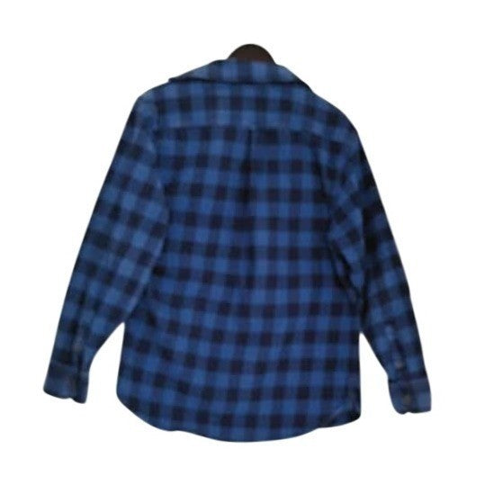 Jachs NY Cozy 100% Cotton Blue Plaid Flannel Shirt Button Up Long Sleeve Mens M