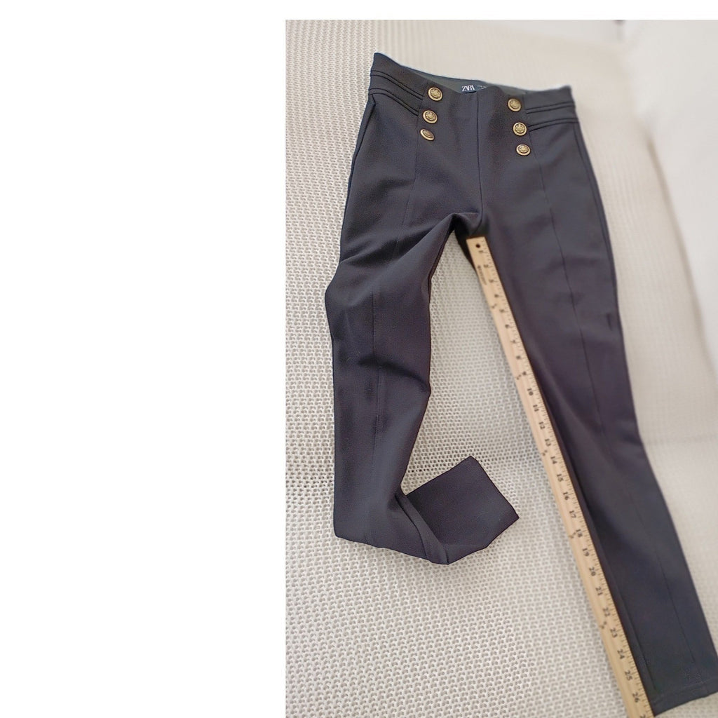 Zara Black Nautical Super High Waist Sailor Style Button Detail Pants M