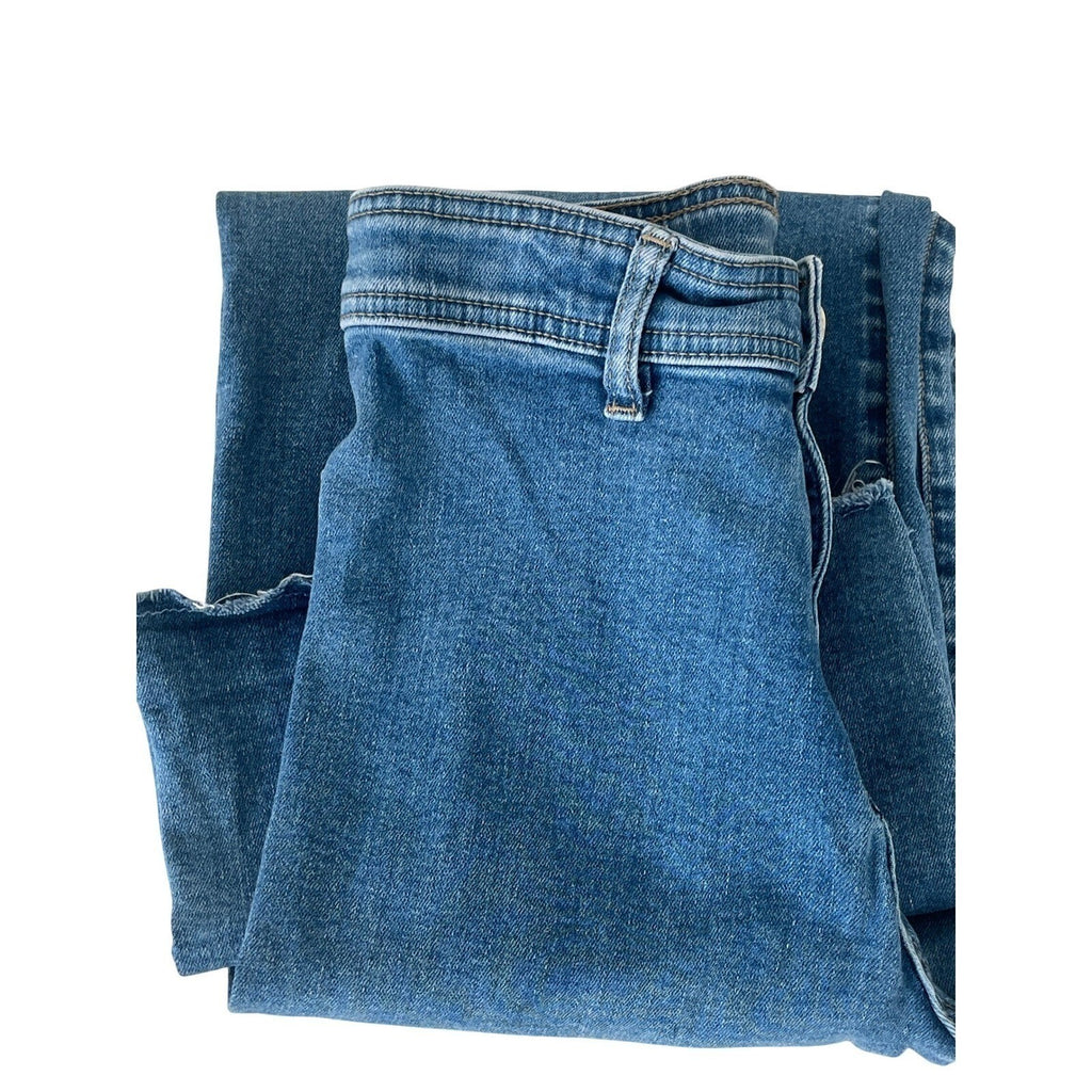 Zara High Super High Rise Wide Leg Jeans Blue Denim Frayed Hem Womens 24x28