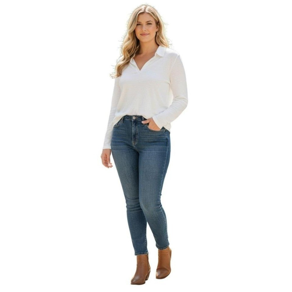 GAP Off White Long Sleeve Collared V Neck Button Up Cotton Modal Top Women XL
