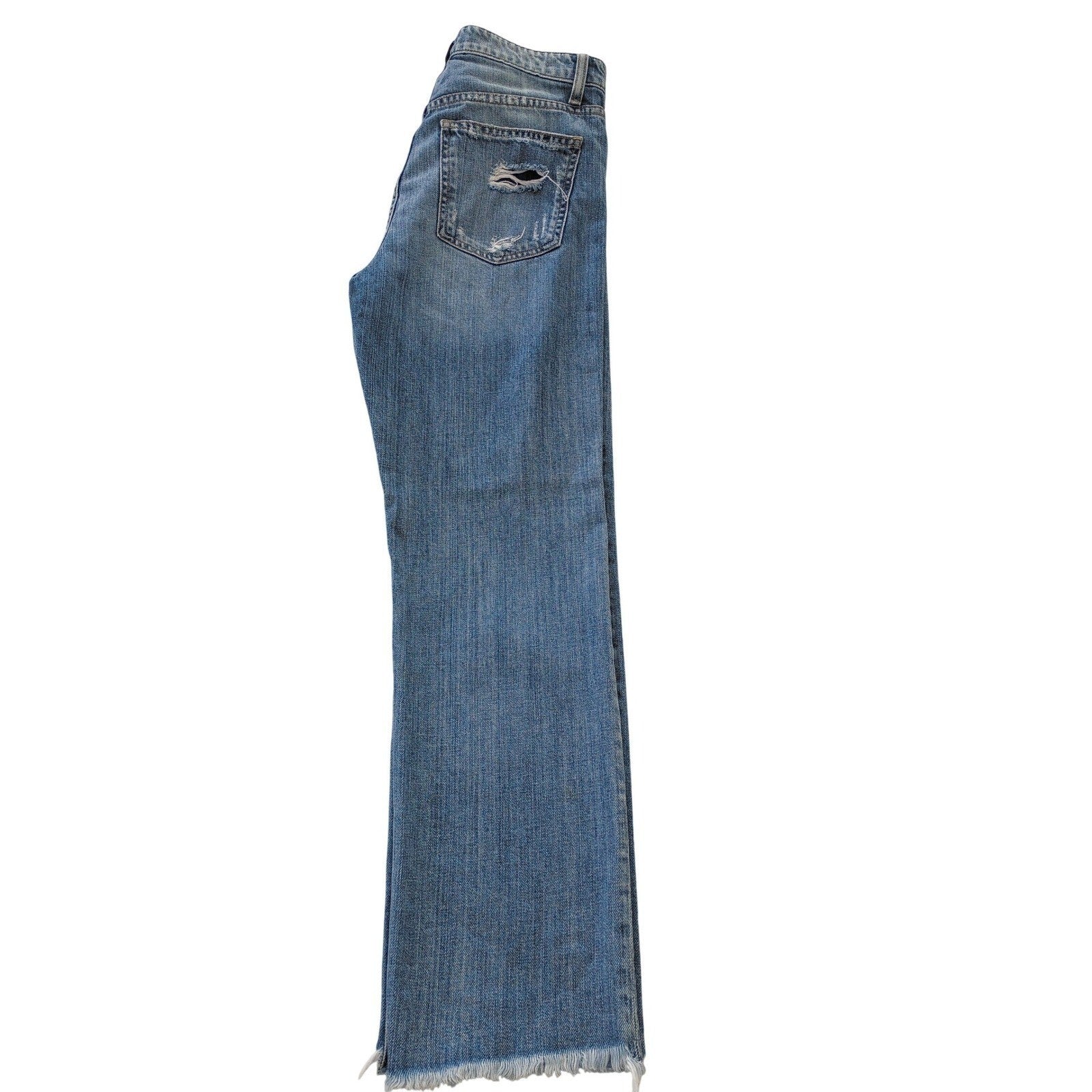 HYPEACH Distressed Boyfriend Jeans Blue Wash Straight Leg Frayed Hem 26/2x27