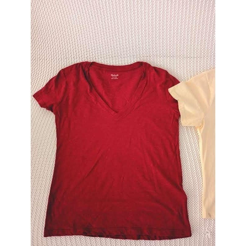 Madewell Red V-Neck T-Shirt Cotton Casual Tee Fits S NWOT