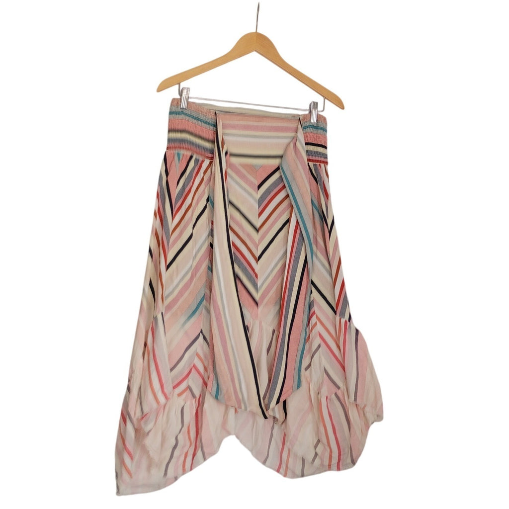 Umgee USA NWOT Pink Blue Striped High-Low Ruffle Midi Skirt Smocked Boho S NWOT